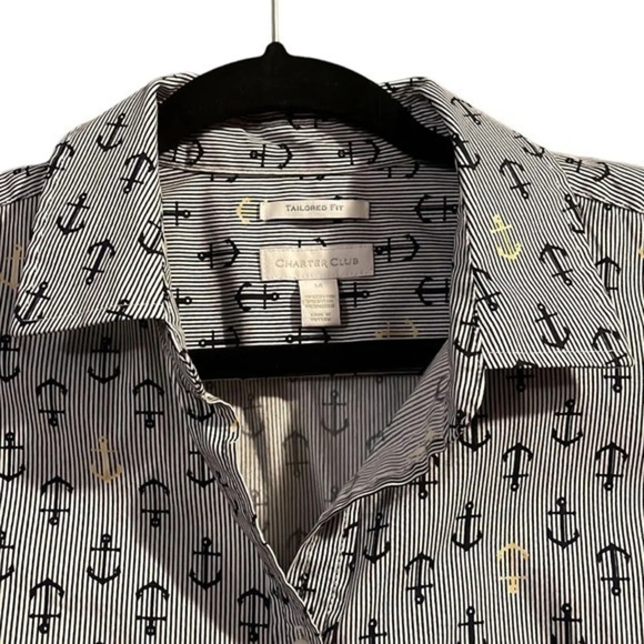 New Charter Club Pinstripe Anchor Print Sleeveless Button Down Top Size 14 - Picture 4 of 5